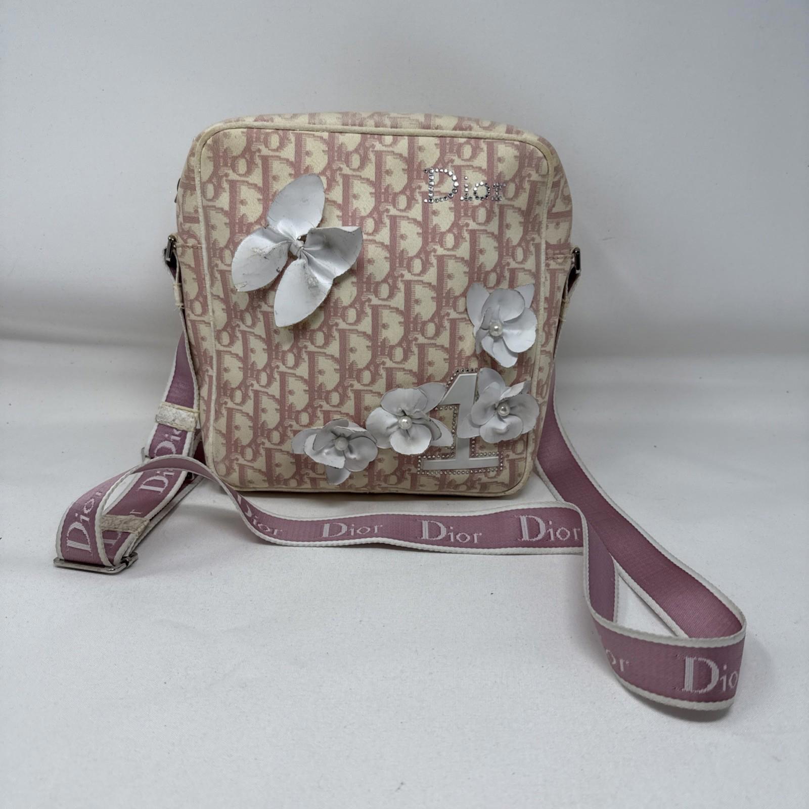 Auth Christian Dior Pink Trotter Canvas Shoulder Crossbody Bag Purse Vintage
